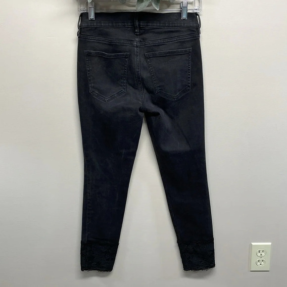 Ann Taylor Petite The Skinny Black Wash Denim Jeans with Lace Hem 2P - Picture 6 of 15
